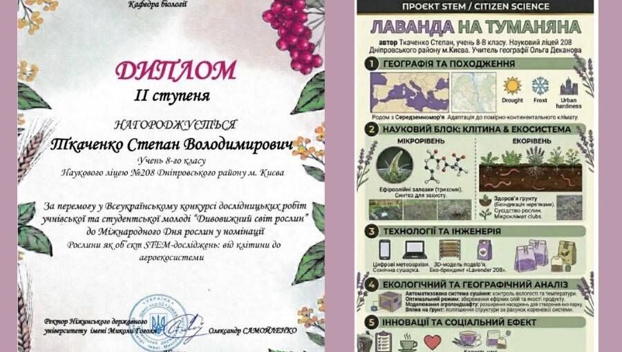 Вітаємо Степана Ткаченко з перемогою у Всеукраїнському конкурсі «Дивовижний світ рослин»!
